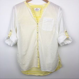 Vineyard Vines Yellow Stripe Button Up Blouse